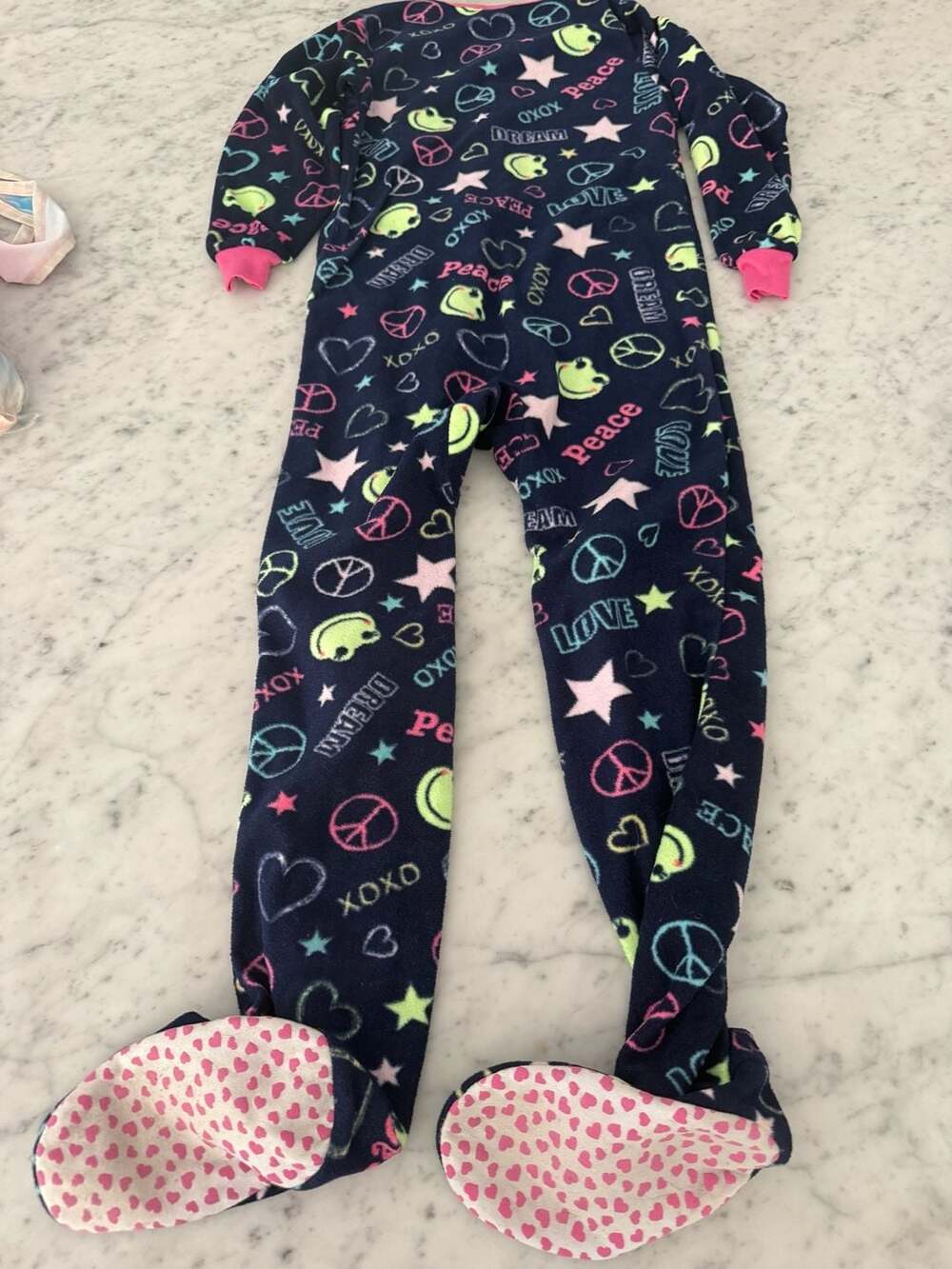 Circo Girls Footed Sleeper Pajamas Frogs Peace Blue 7-8 fleece